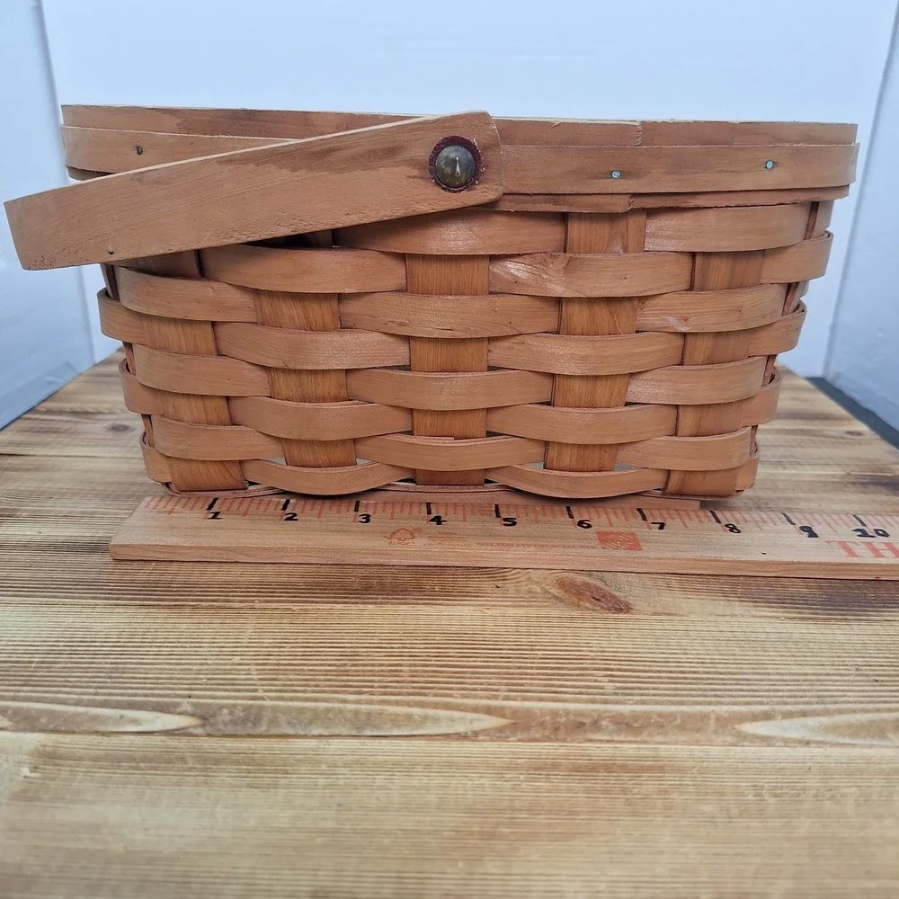 Hand Woven Amash Utensil Plate Holder Basket 11x6 Natural Wood Caddy